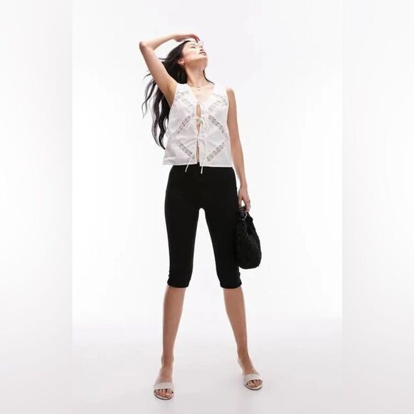 Lace Trim Tie Front Cotton & Linen Tank - Ivory NWT - Picture 7 of 8